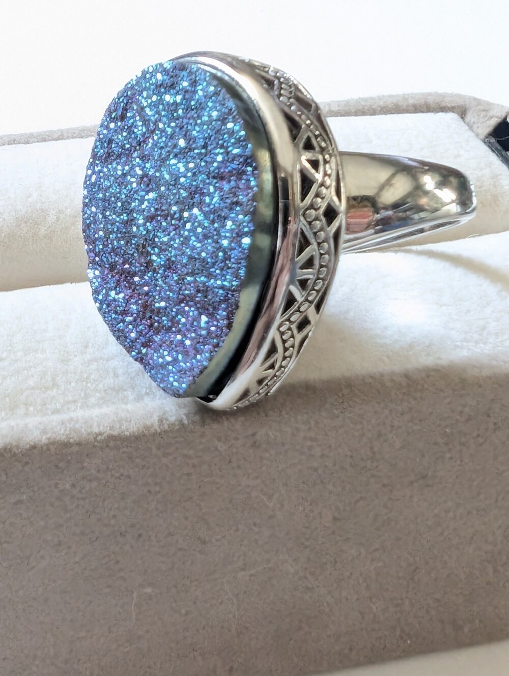 Heavy 18g Thai 925 Sterling Silver Blue Purple Titanium Druzy Ring Size 11